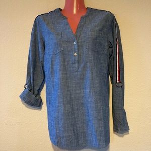 Tommy Hilfiger Chambray Roll-Tab Shirt Denim Top